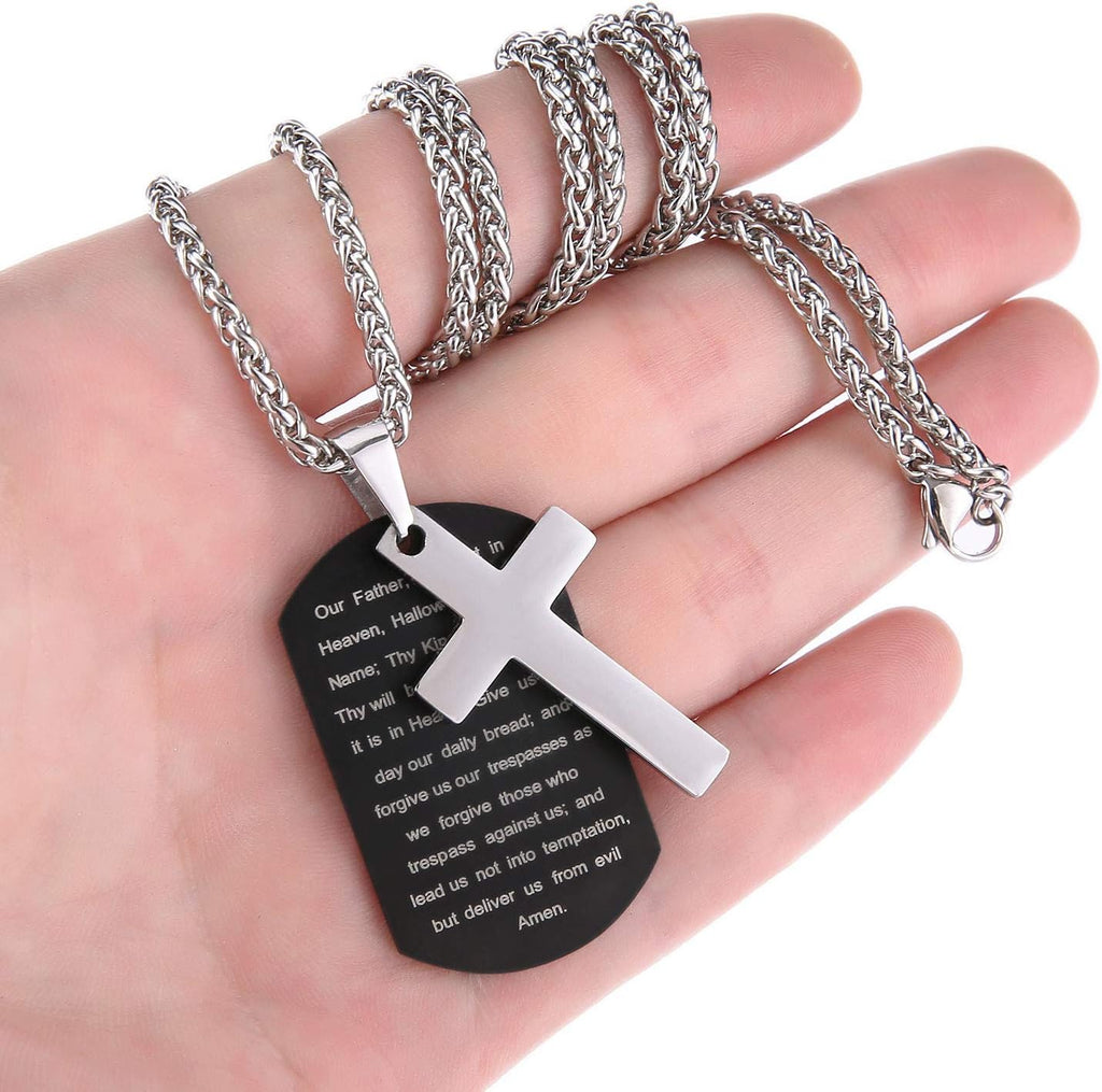 Dog Tag Cross Necklace Gifts for Boys Men, Stainless Steel Bible Verse Pendant Chain Christian Religious Jewelry Gifts