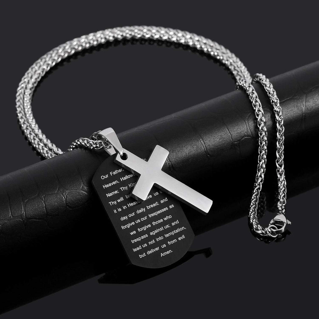 Dog Tag Cross Necklace Gifts for Boys Men, Stainless Steel Bible Verse Pendant Chain Christian Religious Jewelry Gifts